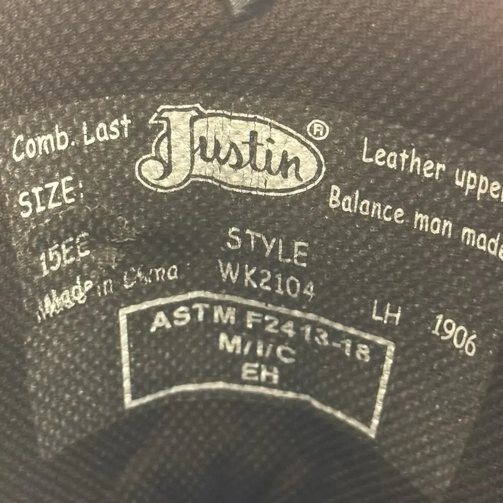 Justin Tanker Steel Toe Leather Western Work Boots Walnut Brown Black 15 EE